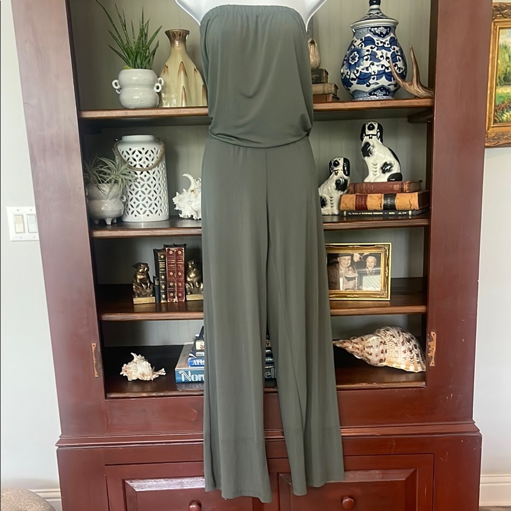 Elegant Olive Green Strapless Jumpsuit